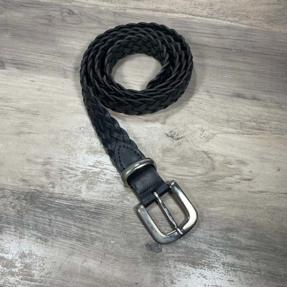 Century Canada Vintage Woven Black Leather Belt Classic Western Boho Casual 45"